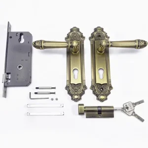 Aluminum Zinc Alloy Brass Key Lock Panel Set for Home Privacy Interior Lever Door Handles