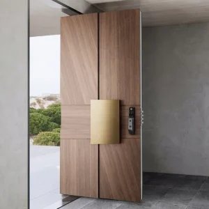 American Modern Hurricane-Impact Exterior Front Entry Door with Steel Reinforcement and Smart Lock for Villas