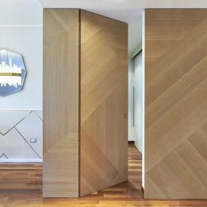 American Modern Waterproof Solid Wood Geometric Texture Invisible Bathroom Door with Wall Panel