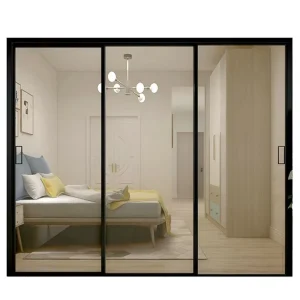 American Project House Contractor Aluminum Sliding Door Black Slim Frame NFRC Three Panels Sliding Door