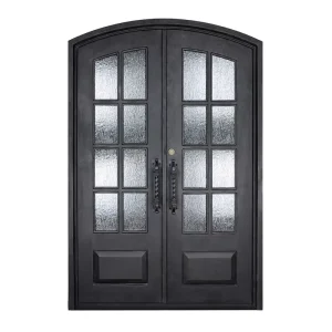 American Style Black Wrought Iron Entrance Doors, Swing and Pivot Opening, for Villas
