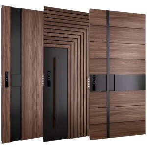 American Style Brown Pivot Entry Door Stainless Steel Security Solid Wood Front Door