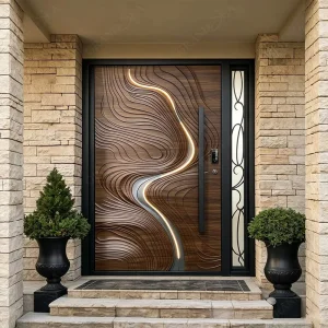 American-Style Brown Solid Wood Steel Front Entry Door Custom Stainless Steel Security Pivot Door For House