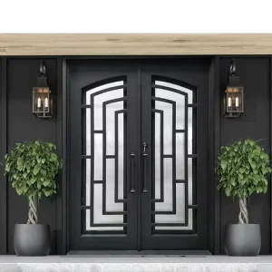 American-Style French Double Front Entry Wrought Iron Patio Doors