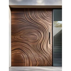 American Walnut Solid Wood Exterior Pivot Door Modern Security Front Entrance Door with Smart Lock