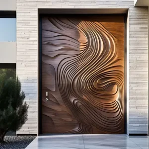 American Walnut Solid Wood Exterior Pivot Door with Smart Lock for House Front Entrances