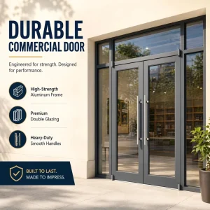 Anti-Rust Aluminum Double Swing Commercial Entrance Door with Tempered Clear Glass and Sound Insulation