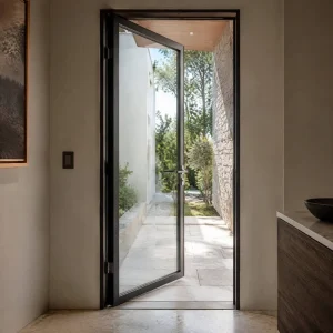 Anti-Theft Single Leaf Heavy Duty Aluminum Entry Door Non-Thermal Break Tempered Glass Modern Design for Office Hotel Mall