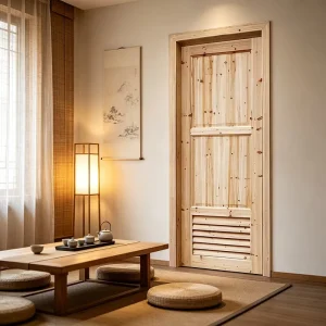 Antique-Style Solid Fir Louvered Interior Door for Commercial Teahouses