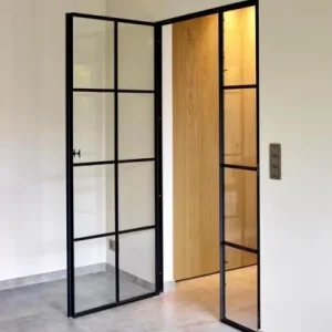 Factory Interior Glass Room Entry Door Black Steel Frame Glass Door With Sidelight