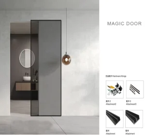 Apartment Living Room Sliding Glass Door with Roller Kit Hidden Track Invisible Sliding Door
