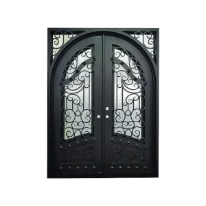 Apartment Steel Glass Entry Door with Cast Iron Safety Door Design