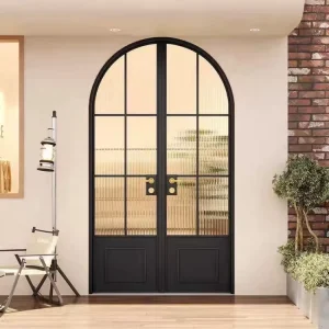 Arch Curved Design Double Swing Glass Door with Titanium Alloy Frame for Interior Partitions