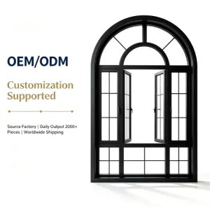 Arch Narrow Profile Aluminum Thermal Break Sound Insulation French Style Casement Window for Villa Project