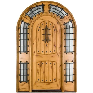 Arched American Solid White Oak Front Entrance Door with Glass Sidelites