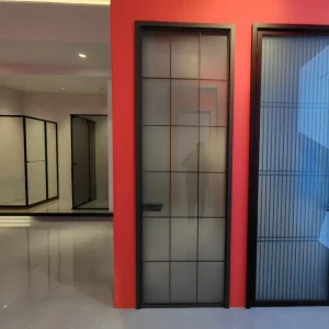 Arched Narrow Frame Aluminum Swing Door with Double Tempered Privacy Glass