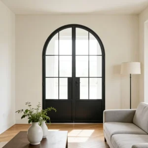 Arched Steel and Iron Swing Glass Double Door, 2-Panel Patio French Door OEM