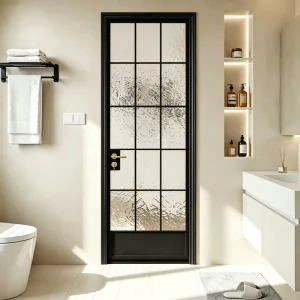 Arched Swing Room Door, Tempered Decorative Glass, Alloy Frame, Noise Reduction, Bathroom Door