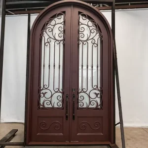 Arched Top Wrought Iron Double Entry Door