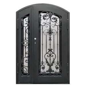 Arched Top Wrought Iron Security Metal Single Entry Door Unequal Double Door