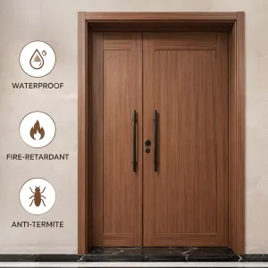 Asymmetrical WPC Double Swing Door, Moisture-Proof and Termite-Resistant Unequal Leaf Door
