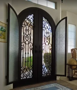 Australia Project French Security Square Top Black Double Exterior Interior Wrought Iron Windproof Villa Front Doors