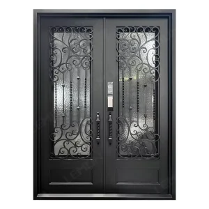 Australian Metal Double Entry Door With Smart Lock Tempered Glass Exterior Wrought Iron Front Door for House