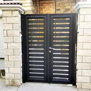 Automatic Double Swing Door with Grey Aluminum Alloy Entrance