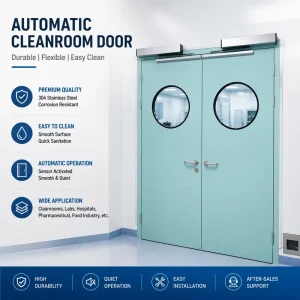 Electric Automatic Cleanroom Door Double Swing Sensor Activated Round Vision Window for Food Pharmaceutical and Hospital Applications