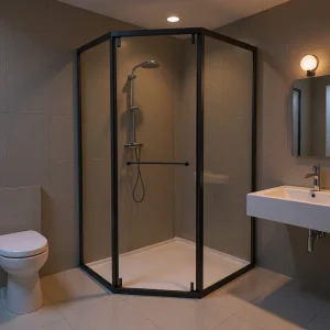 BJ 025 304 Stainless Steel Frame Sliding Diamond Shape Corner Shower Cubicle for Hotel Bathroom