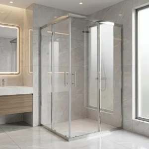 BJ 035 Double Sliding Shower Door Glass Partition 304 Stainless Steel 2 Fix 2 Moving Shower Enclosure