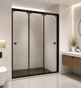 Bathroom 8mm Tempered Glass Stainless Steel 304 Frame Three-Side Sliding Linkage Door