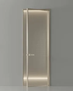 Bathroom Interior Door Narrow Frame Glass Aluminum Swing Door for Toilet