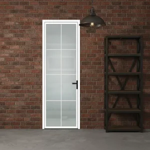Bathroom Interior Door Waterproof White Aluminum Glass Swing Door for Wet Room