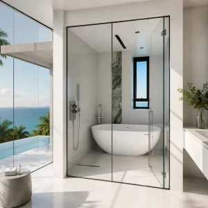 Bathroom Pivot Shower Enclosure with Brushed Glass Partition, Square Hinge Support Bar, Apartment Use, Factory
