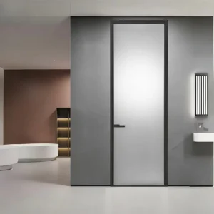 Bathroom Swing Door Aluminum Frame Tempered Glass Privacy Lock Waterproof Durable Modern Design