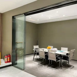 Bedroom Aluminum Tempered Glass Sliding Door with Fiberglass Screen, Finished Surface, Waterproof and Soundproof