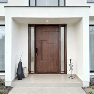 Bespoke Flowing Textured Carved Solid Wood Front Entry Door for Villa