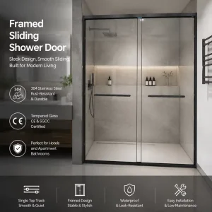 Bespoke Tempered Glass Shower Enclosure Partition for Bathroom Sliding Door System for Wet and Dry Separation