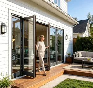 Bifold Fold Door Thermal Break Aluminum Frame Low-E Double Tempered Glass Waterproof Hurricane Resistant Exterior Contemporary