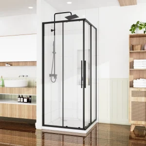 Black Aluminium Frame Square Sliding Bathroom Shower Door with Narrow Long Handle