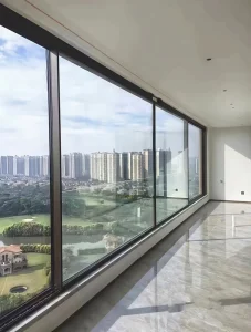 Black Aluminum Alloy Full-View Sliding Window with High-Transparency Glass for Exterior Villa and Balcony