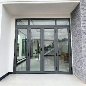 Black Aluminum Alloy Glass Exterior Front Entrance Double Swing Door Security Villa Mansion Residential Estate Gate