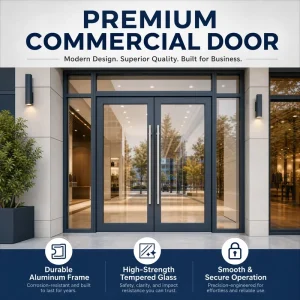 Black Aluminum Frame Commercial Double Glass Entrance Door Tempered Safety Glass Heavy-Duty Mall Front Door