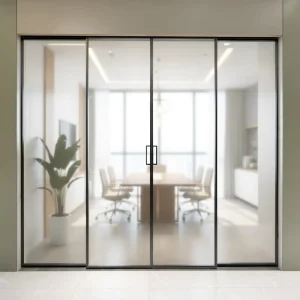Black Aluminum Frame Sliding Door System Hardware Track Wall Mount Hidden Glass Sliding Door Narrow Slim Frame Sliding Door