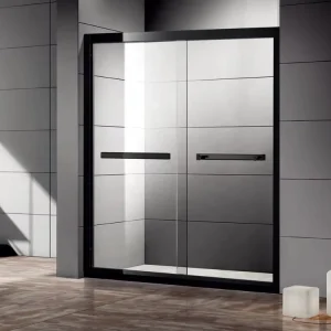 Black Aluminum Framed Bathroom Sliding Glass Shower Door