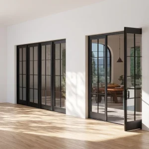 Black Aluminum Glass French Double Entry Doors Soundproof for Exterior or Interior House Use