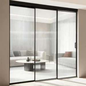 Black Aluminum Glass Sliding Door with Slim Frame and Soft Closing