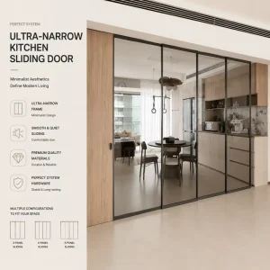 Black Aluminum Modern Narrow-Profile Sliding Kitchen Door for Apartment Interiors