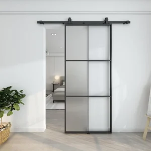 Black Aluminum Narrow Frame and Clear Tempered Glass Modern French Door Sliding Barn Door for House Interior